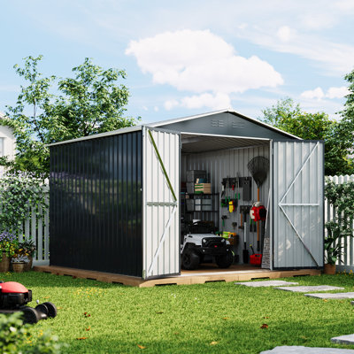 8x8 FT Outdoor Metal Storage Shed, Aluminum Frame Galvanized Steel Tool House with Lockable Door, Waterproof for Garden Backyard Patio