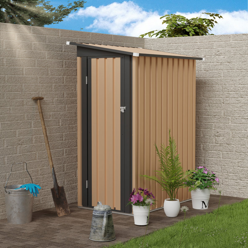4.27 FT X2.42 FT Metal Garden Shed 5 X 3 FT Pent Roof With Side Hinge Door