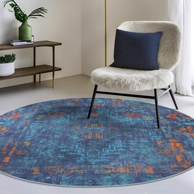 Collection contemporaine GLN Rugs - tapis moderne lavable à la machine, tapis contemporain lavable, tapis antidérapant, tapis de salon abstrait, tapis de chambre à coucher, tapis de salle de bain (tapis bleu foncé)