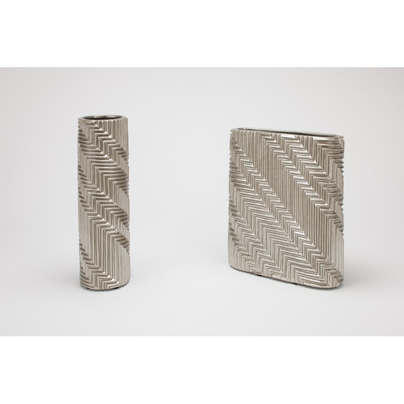 Porcelain Table Vase, 14" H x 12" W x 4.5" D, Silver
