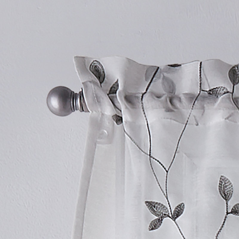 Gray Botanical Embroidery Rod Pocket Window Valance