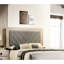 Grand lit de style classique, finition crème, tête de lit tapissier gris, chambre à coucher contemporaine en bois crème,-228804640-228804643