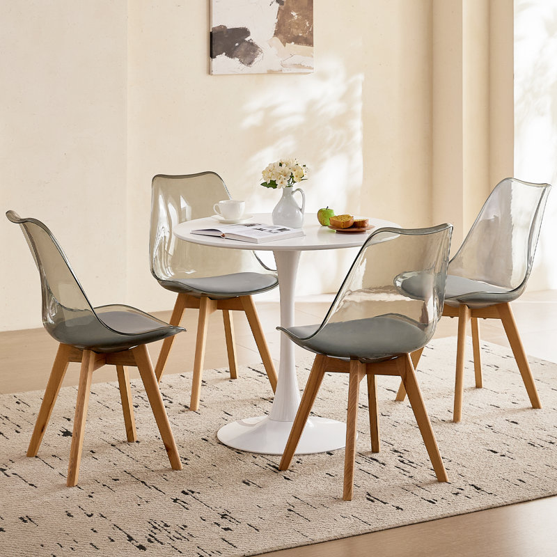 Ensemble de salle à manger moderne 5 pièces, table tulipe ronde blanche 31,5 po avec 4 chaises en acrylique gris clair