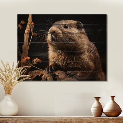 Portrait de castor sur bois