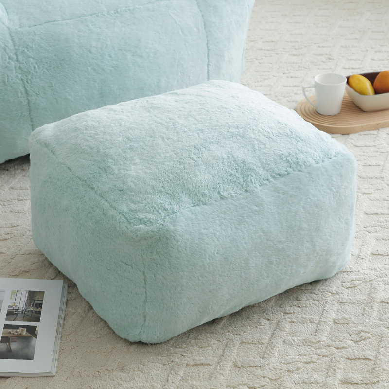 Giant Bean Bag Chair with Footstool, Blue Faux Fur