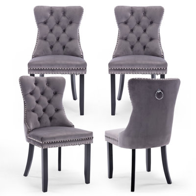 Ensemble de 4 chaises de salle à manger rembourrées en velours, noir