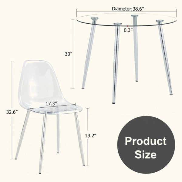 Ivy Bronx Table And Chair Set.A Tempered Glass Round Dining Table-Metal ...