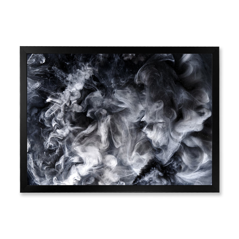 Abstrait noir blanc tourbillonnant fumée - cadre photo, impression sur toile, Cadre photo noir, H 8 po x l 12 po x P 1,5 po