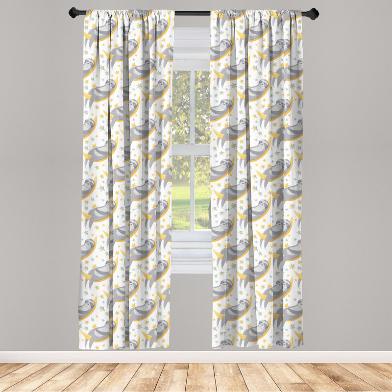 Rideaux 4 panneaux East Urban Home Dream, paresseux animaux sur lune, orange pâle et blanc, L 56 po x L 95 po