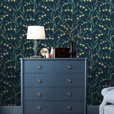 Laura Ashley Fulwell Fuchsia Pale Slate Wallpaper
