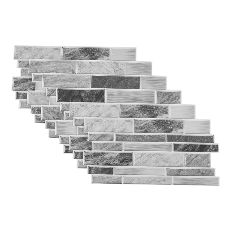 20Pcs Self-Adhesive Wall Tile Stickers with Marble Effect, White/Grey/Black