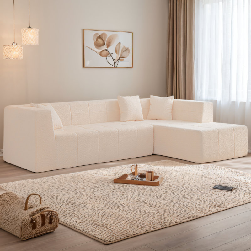 105.5'' Minimalist Modular Sectional Sofa With Chaise For Versatile Living Spaces, Beige Polyester