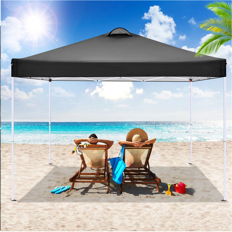10 Ft. W X 10 Ft. D Steel Pop-Up Waterproof Canopy Tent Ez Outdoor Patio Market Backyard Canopy, Black