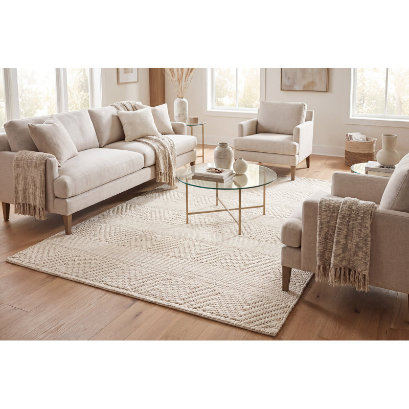 Tapis ivoire rectangulaire tissé à la main en nylon / laine, Rectangle 9 pi x 12 pi