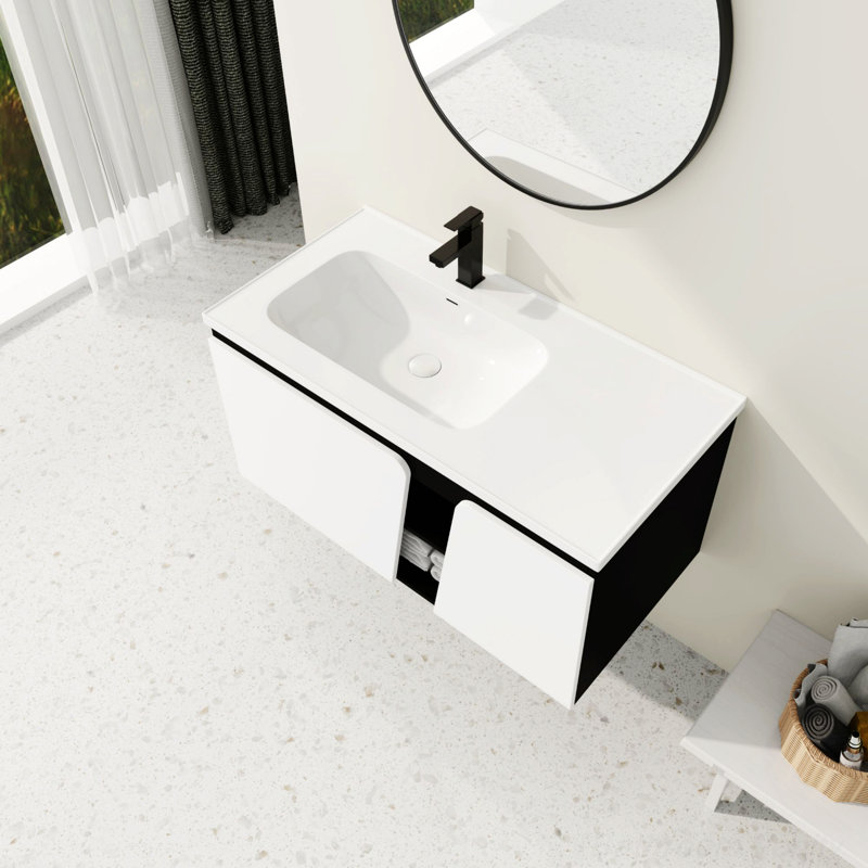 Floating Wall-Mounted Bathroom Vanity With Single Sink