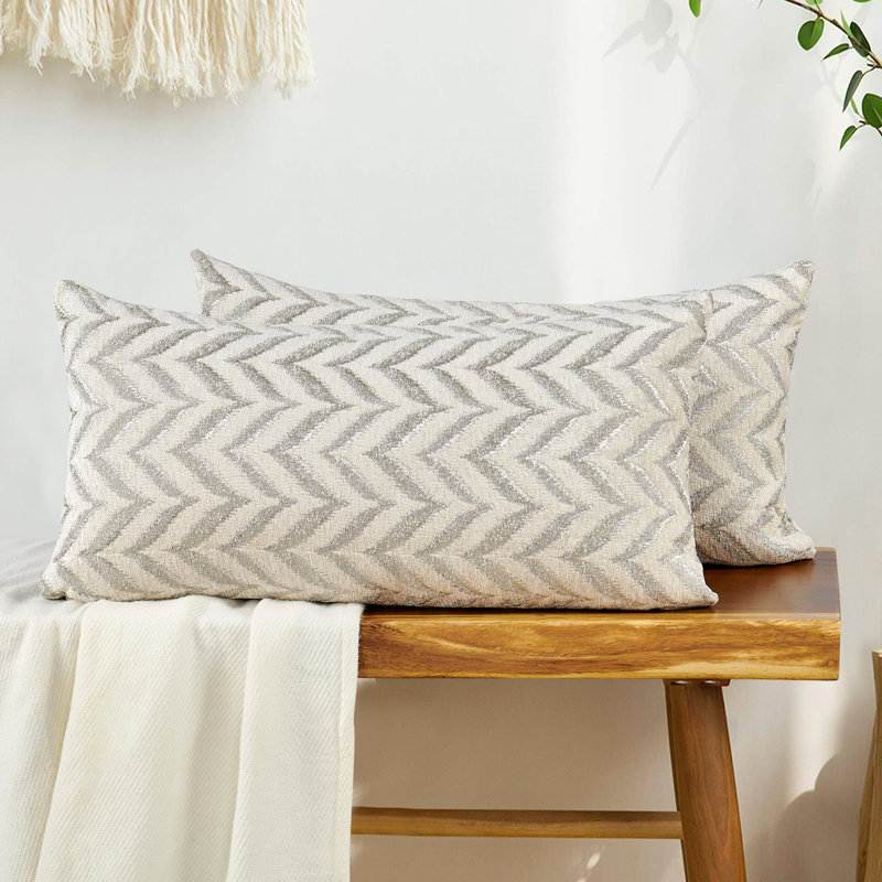 Chevron Rectangular Lumbar Cushion Cover, Silver