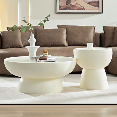 Ensemble de 2 tables basses en fibre de verre de style crème