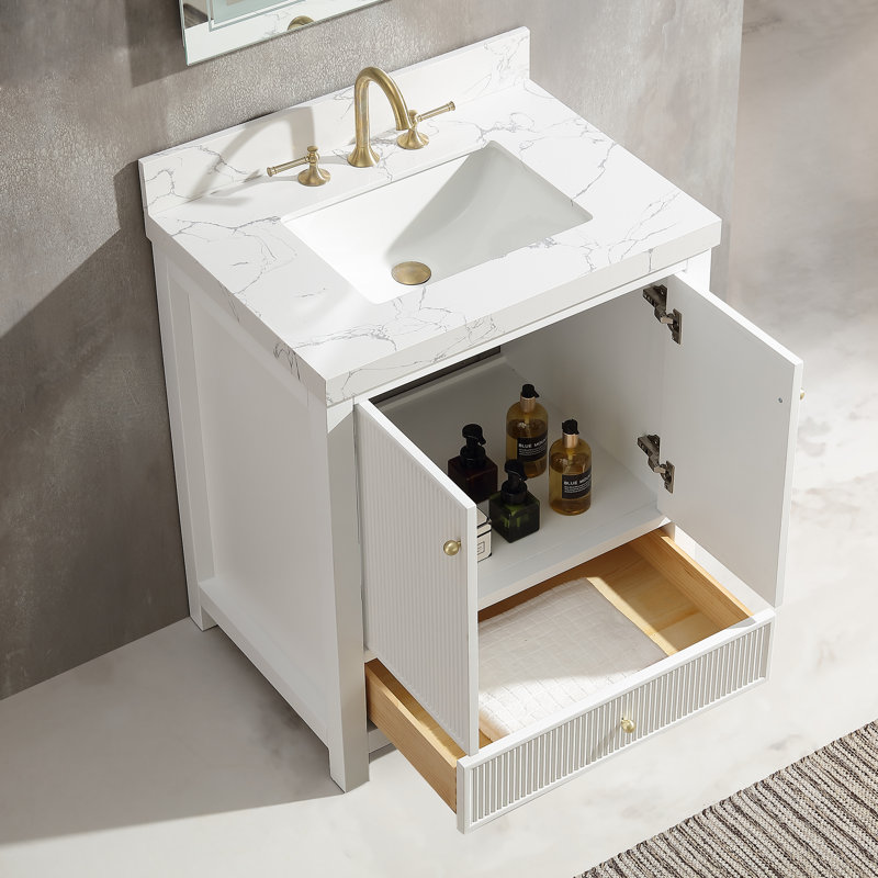 Ensemble de meuble-lavabo simple 30 po Imogin avec plateau blanc en pierre d'ingénierie
