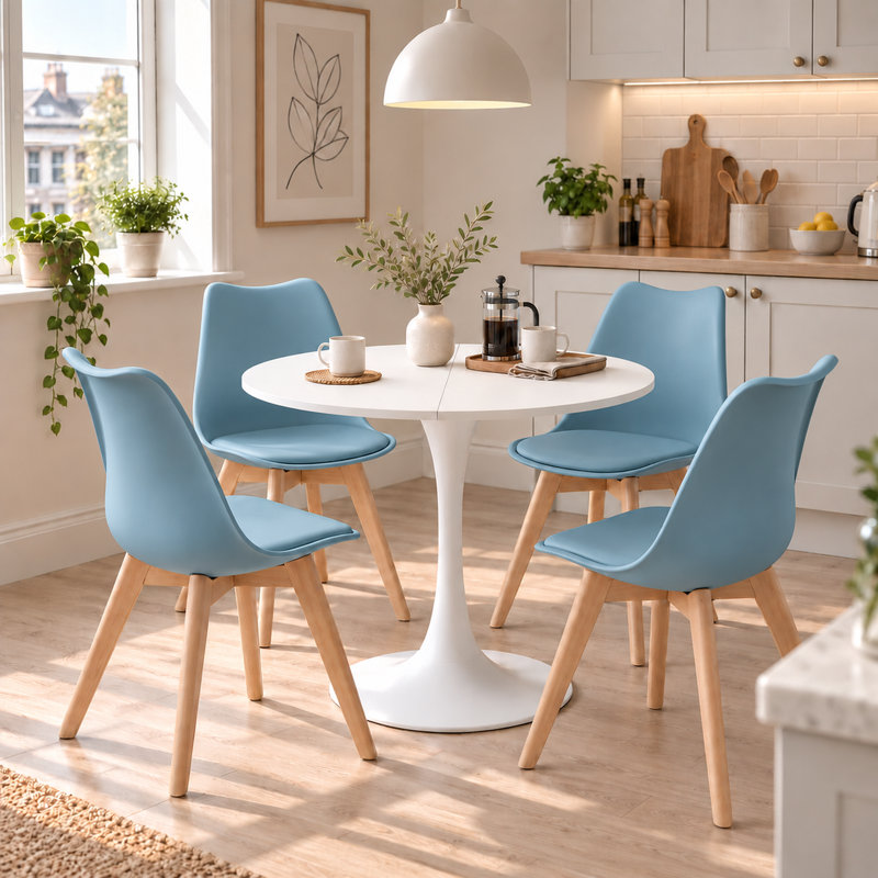 4 -Person Dining Set, White, Air Force Blue