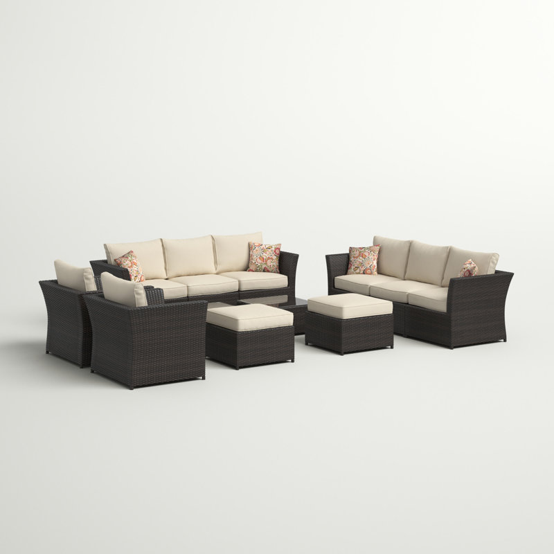 Ensemble de conversation modulaire en rotin avec coussins Paulsen, Non, Beige, Gris