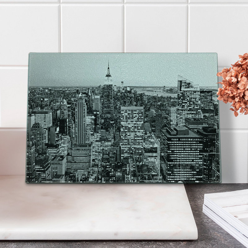 Planche à découper Ambesonne paysage en verre trempé gris New York Manhattan