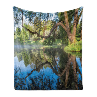 Ambesonne Willow Tree Fleece Throw Blanket Foggy Scene over Water Multicolor 78537