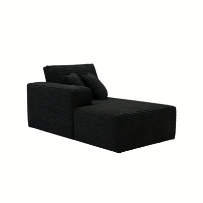 Modern Corduroy Upholstered Left Arm Facing Chaise Lounge, Deep Seat Modular Sectional Piece