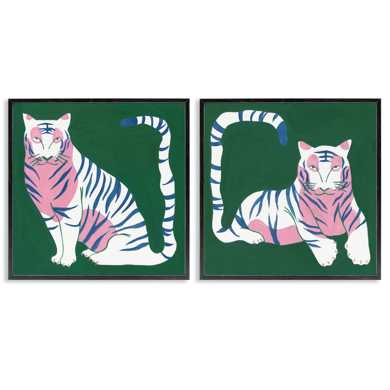 «Fierce Lounging Tigers», ensemble de 2 giclées encadrées, design par Melissa Wang, H 24 po x l 24 po