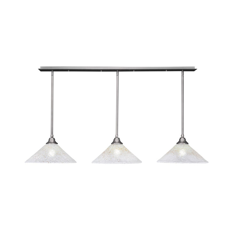 Luminaire suspendu linéaire sur pied 3 lumières avec verre à glace doré de 16 po, Nickel brossé