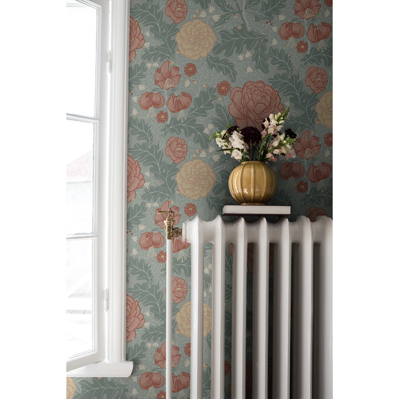 Camille Large Floral Bunch 10m x 53cm Wallpaper Roll, Green/Red