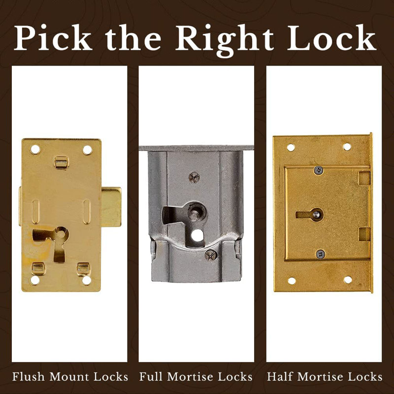 Small Brass Half Mortise Chest or Box Lock with Skeleton Key