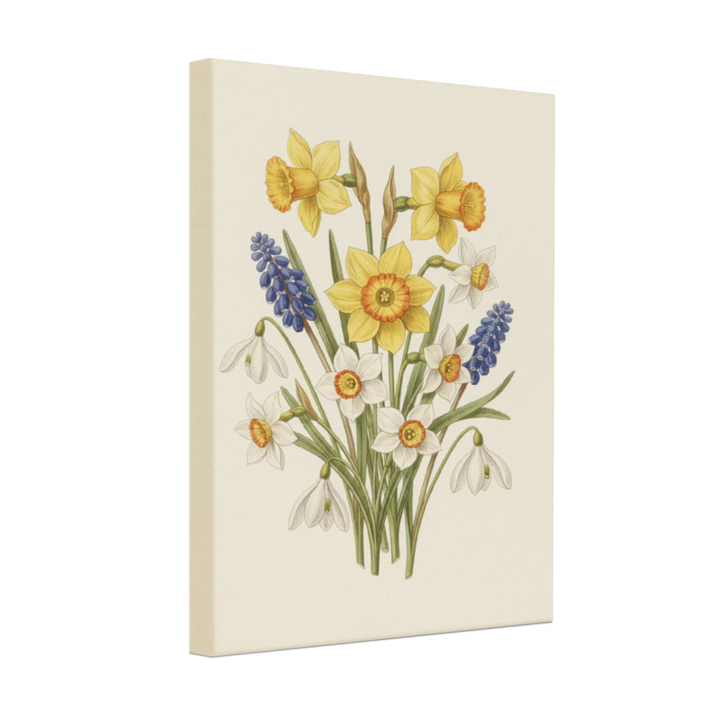 Plantes et fleurs, jonquilles, bouquet de gouttes de neige et jacinthes des neiges, H 24 po x l 16 po