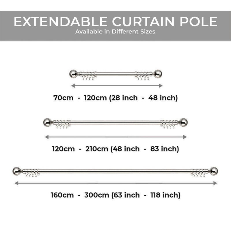 Altadena Adjustable Single Curtain Pole, 120cm W x 3cm D, Nickel