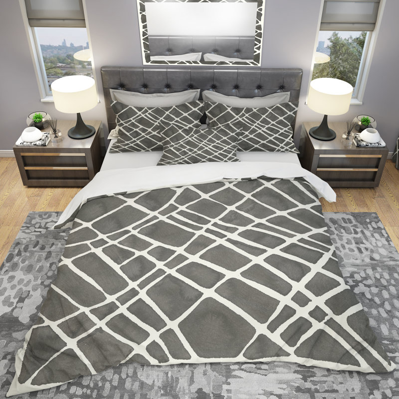 Ensemble de housse de couette à motif géométrique minimaliste v graphics, Housse simple + 1 taie décorative