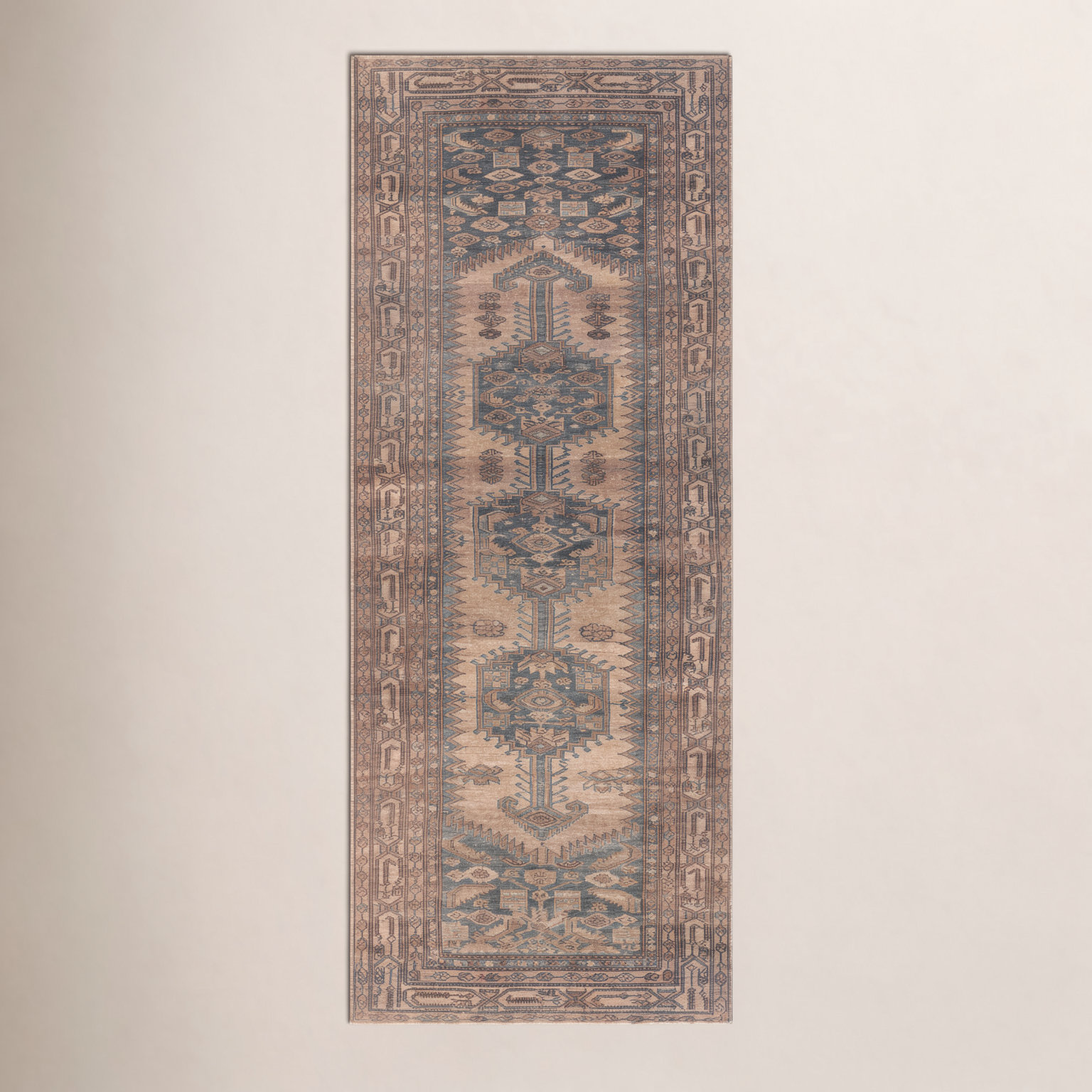 Brown Blue Washable Oriental Rug, Rectangle 4' x 8'