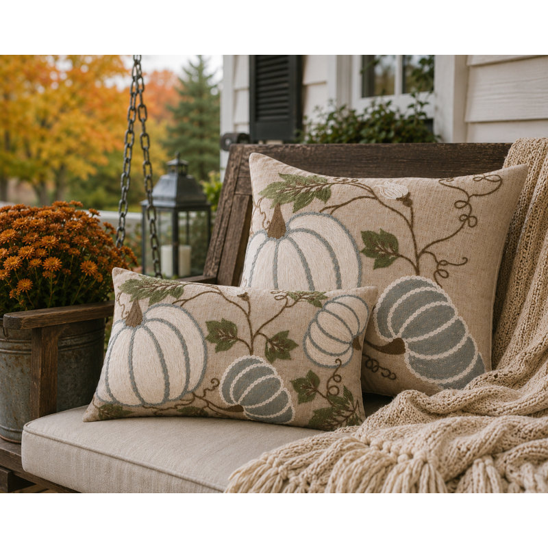  Coussin d'automne 12 po x 20 po Harvest Pumpkins And Vines