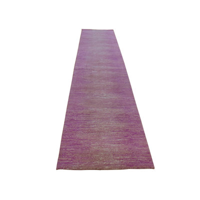 Tapis de couloir oriental rose en laine noué à la main 2 pi 6 po x 12 pi 4 po - MOA10266877