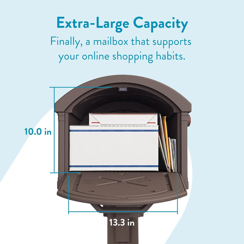 Grand Haven Plastic Mailbox And Post Kit, GHC40MAM, Mocha, Extra Large Capacity