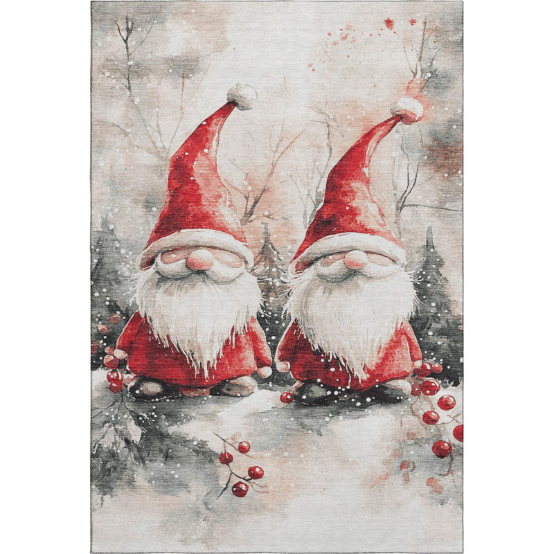 Premium Machine Washable Dockside AMF1808 Christmas Gnomes Rug, Rectangle 5' x 7'6"