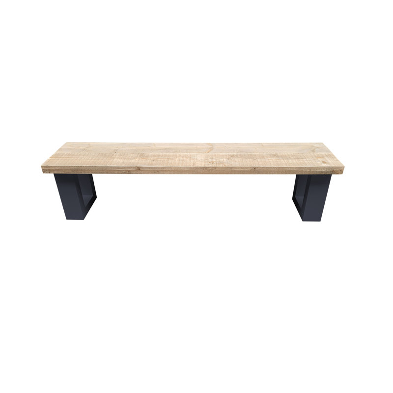 Agneta Wood Outdoor Bench, Natural/Black, 40cm H x 170cm W x 38cm D
