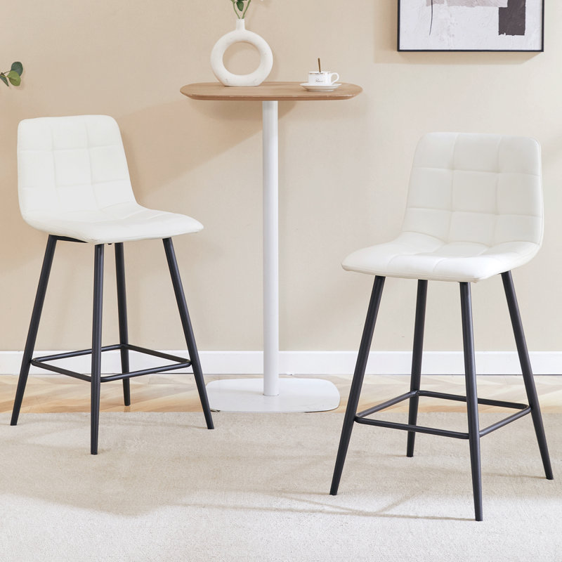 Modern White PU Bar Chair Set - Two Pieces, Stable Comfort.Checkered Design,Black Metal Legs,Suitable For Placement In Bars, Living Rooms, Bars, And Other Venues.Multiple Colors Available.