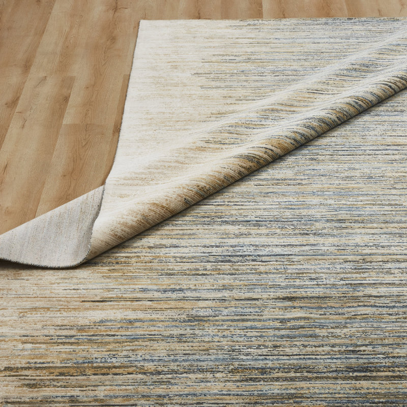 Ventura Wool Striped Area Rug in Beige; Ivory; Blue; Sand, Runner 2'6" x 12', null