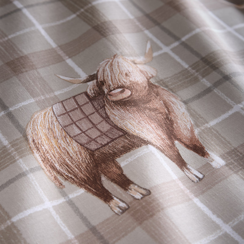 Portfolio Home Highland Cow Natural Bedding Set, Double Duvet Cover Set + 2 Standard Pillowcases