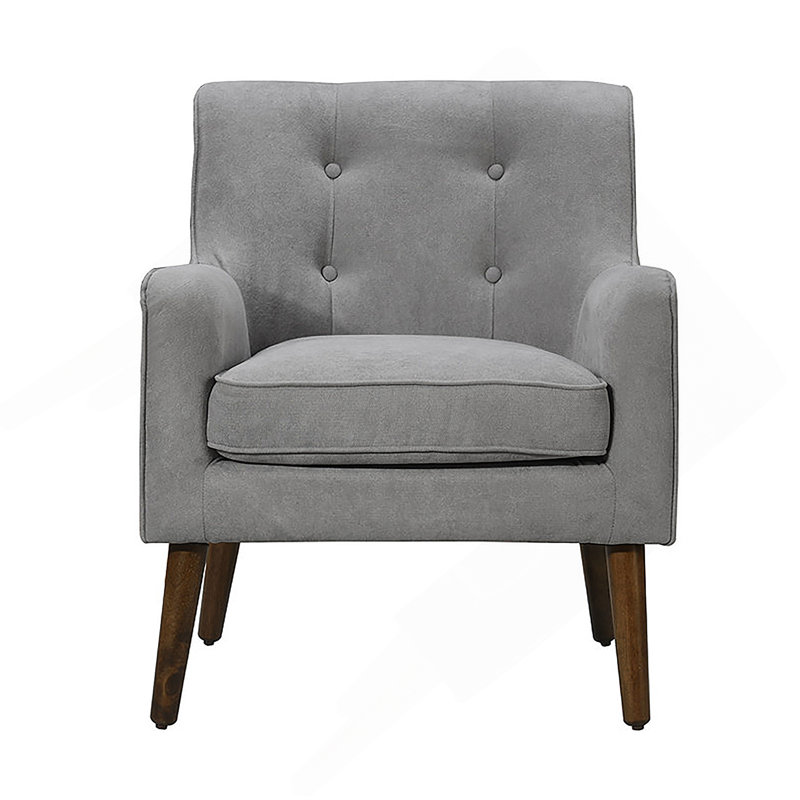 Fauteuil capitonné en tissu tissé gris acier de 25 po de style Mid-Century