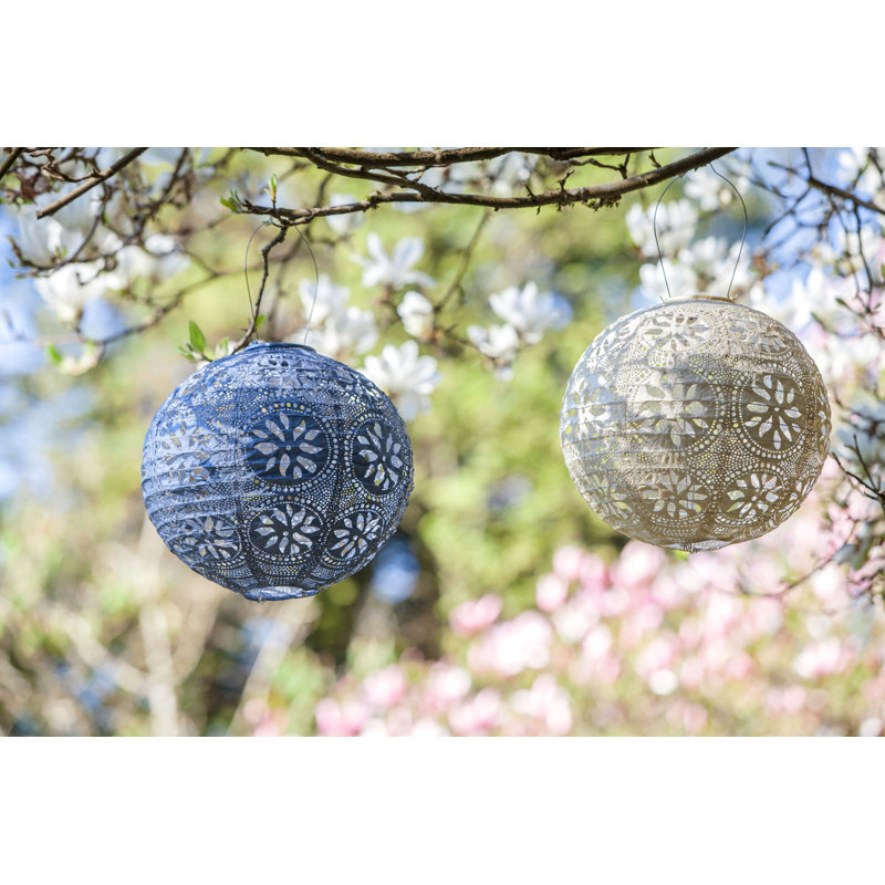 Boho Globe 12'' Metallic Blue Solar LED Outdoor Lantern