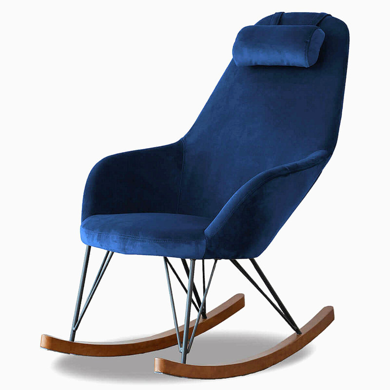 Chaise berçante en velours, Naturel, Bleu