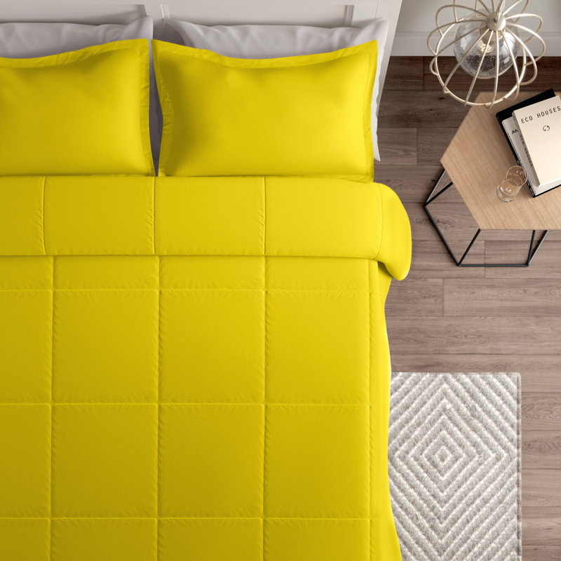 Ensemble d'édredon , Édredon pour lit simple + 1 taie décorative stan, Jaune