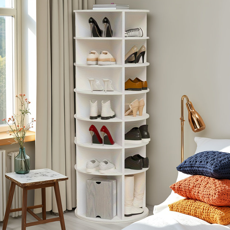 Rotating 7-Tier Shoe Rack Tower, 360° Spinning Organizer, High Bottom Design, Fits 28 Pairs, Space-Saving Storage Solution