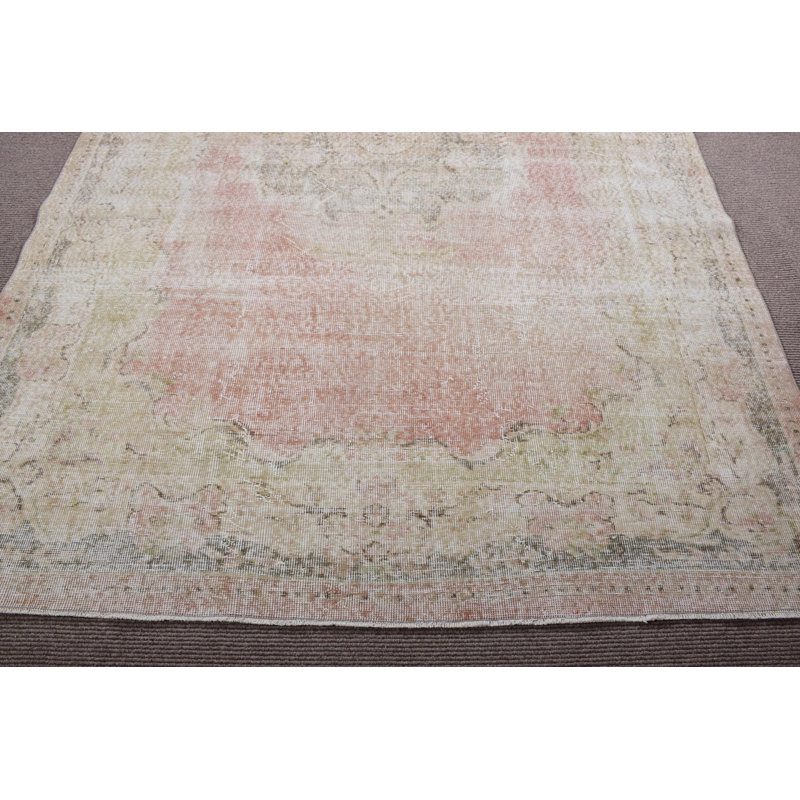 Grand tapis turc Anatolian rétro orange pâle avec pampilles idéal pour la décoration de chambre à coucher