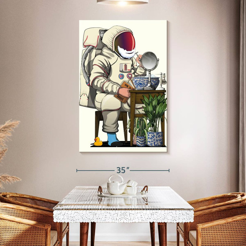 Astronaute se rasant dans la salle de bain, H 51 po x l 34 po